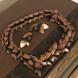 Stunning Vintage Signed Rebajes Copper Necklace and Earring Set